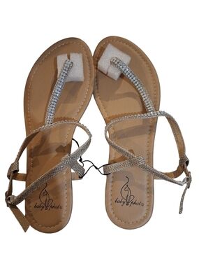 Baby Phat Silver Rhinestone T-Strap Flat Sandals